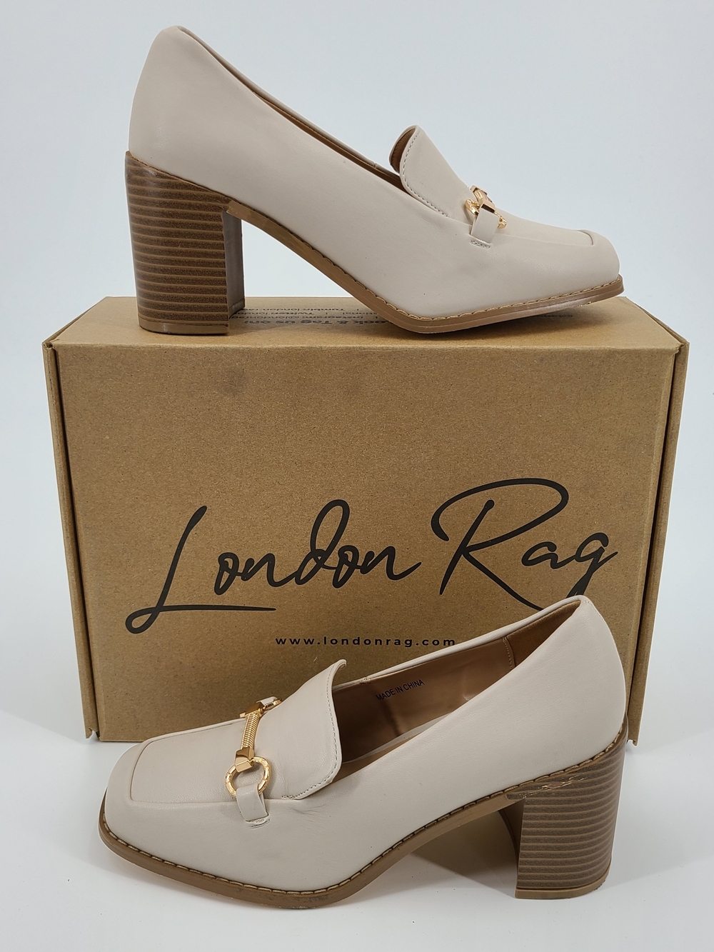 London Rag Cream Block Heel Loafer Size 8